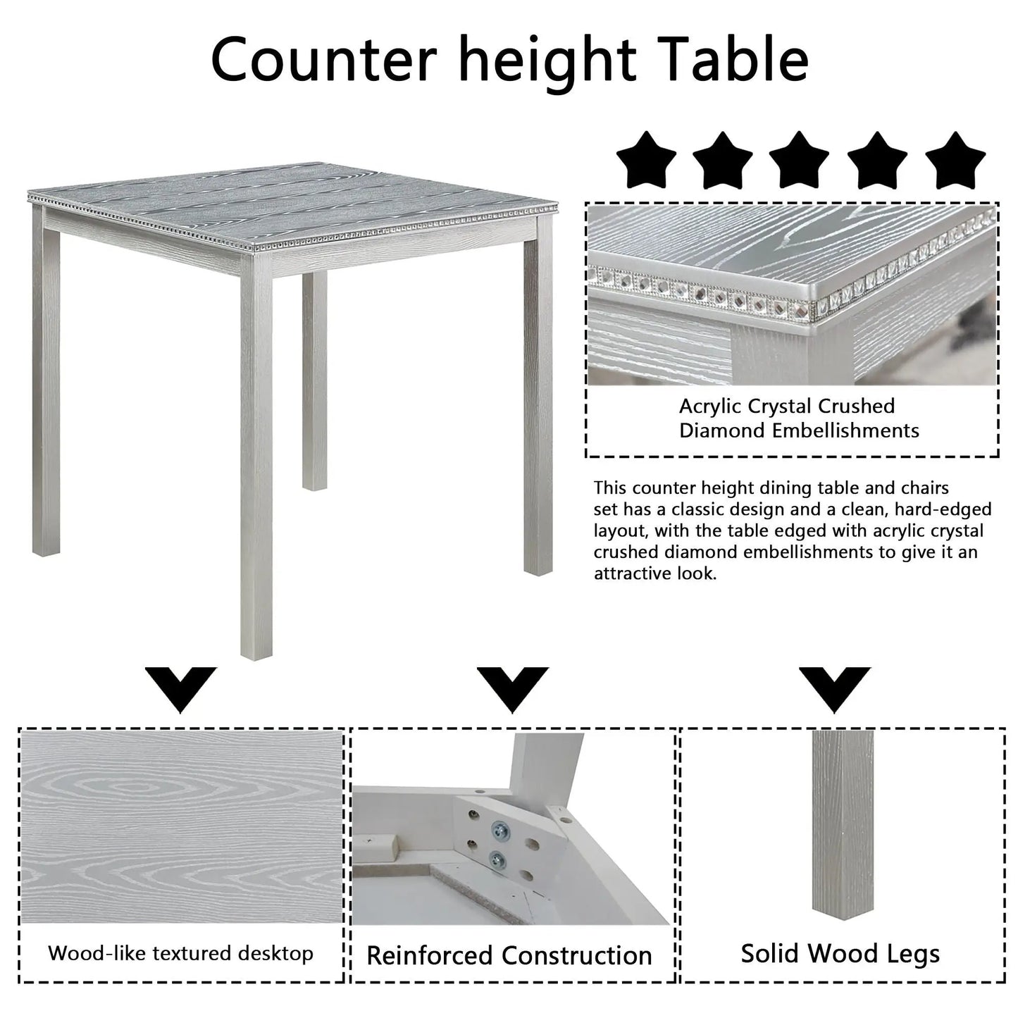 5 Piece Counter Height Table Set with square top and 4 chairs by Unique Piece Furniture on Tampa Home & Garden Store