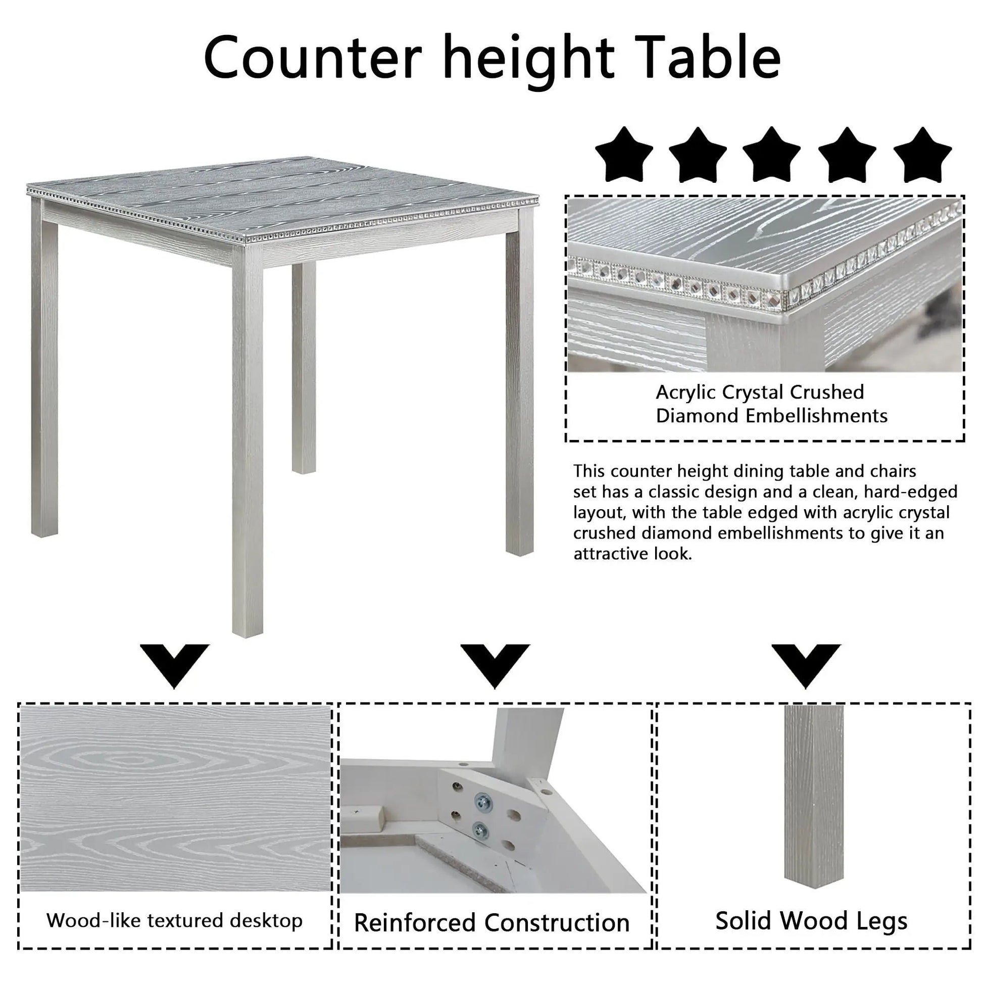 5 Piece Counter Height Table Set with square top and 4 chairs by Unique Piece Furniture on Tampa Home & Garden Store
