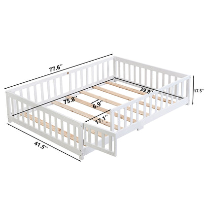 Solid Wood Floor Bed With Door And Fence for Children by HouseOfZazla, white platform bed on Tampa Home & Garden Store