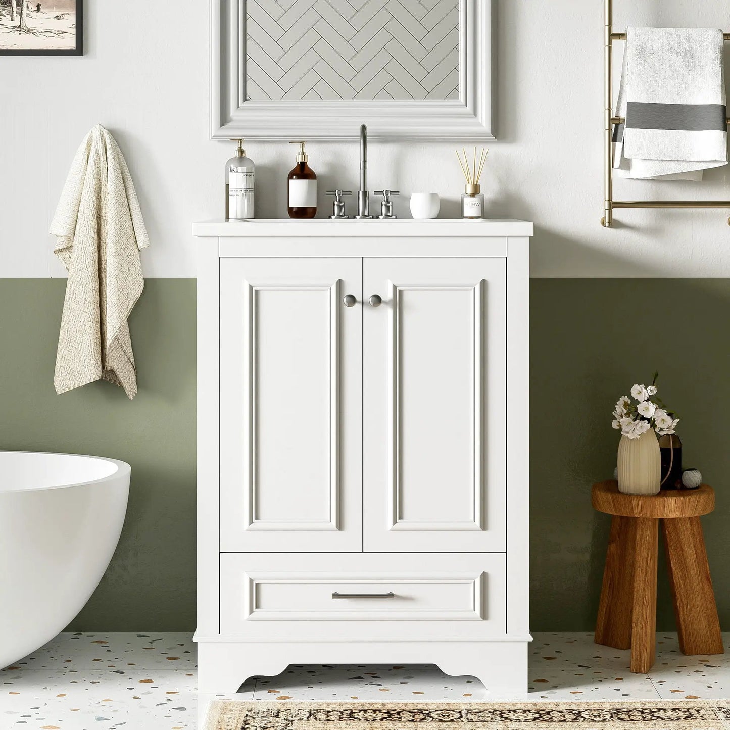 Bathroom Vanity With Ceramic Sink and Cabinet