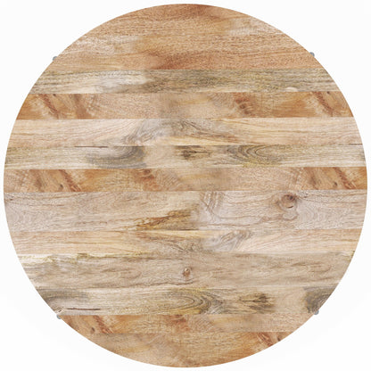 Round mango wood coffee table top with natural plank grain and warm tones, HouseOfZazla on Tampa Home & Garden Store