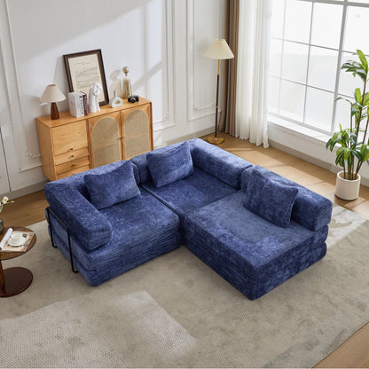 Convertible floor sofa bed blue boneless modular futon sofa by HouseOfZazla in a bright living room on Tampa Home & Garden Store