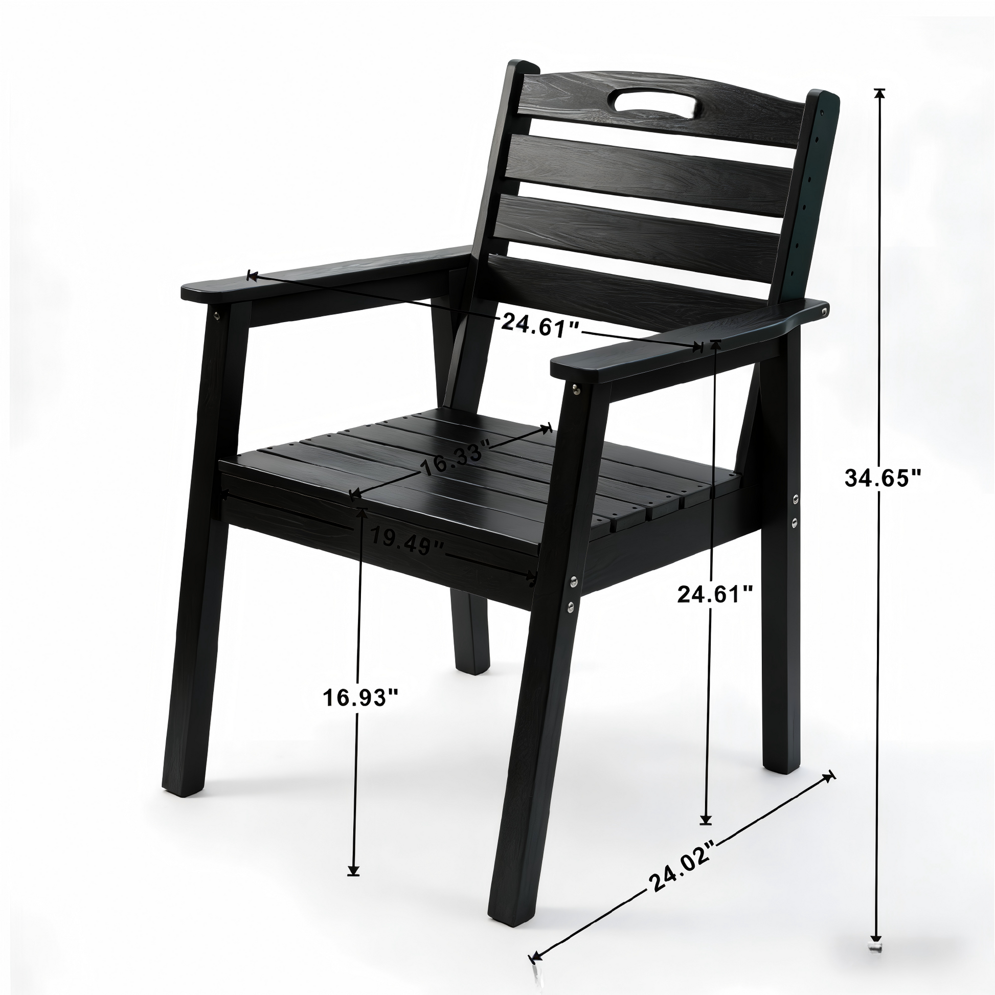 HDPE outdoor terrace dining chair set of 2 in black with slatted back on Tampa Home & Garden Store