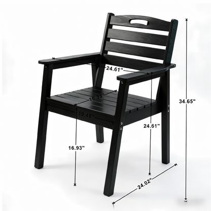 HDPE outdoor terrace dining chair set of 2 in black with slatted back on Tampa Home & Garden Store