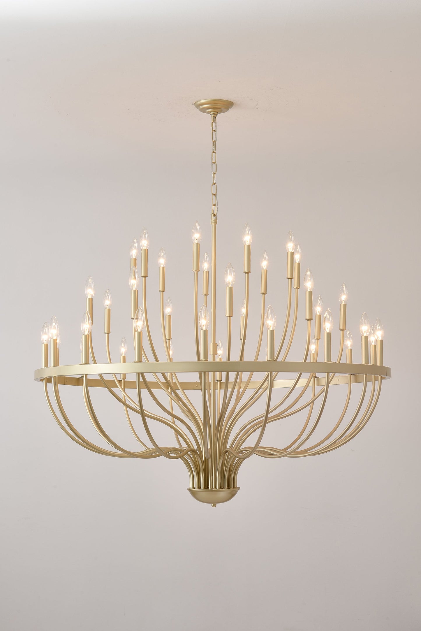 36-Light Gold Industrial Iron Candle Chandelier with curved arms by HouseOfZazla on Tampa Home & Garden Store