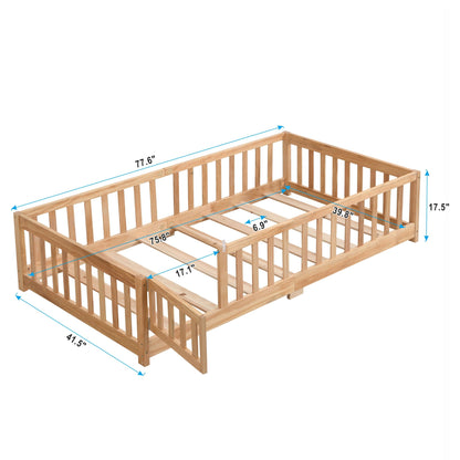 Solid wood floor bed with door and fence for children, platform bed by HouseOfZazla on Tampa Home & Garden Store