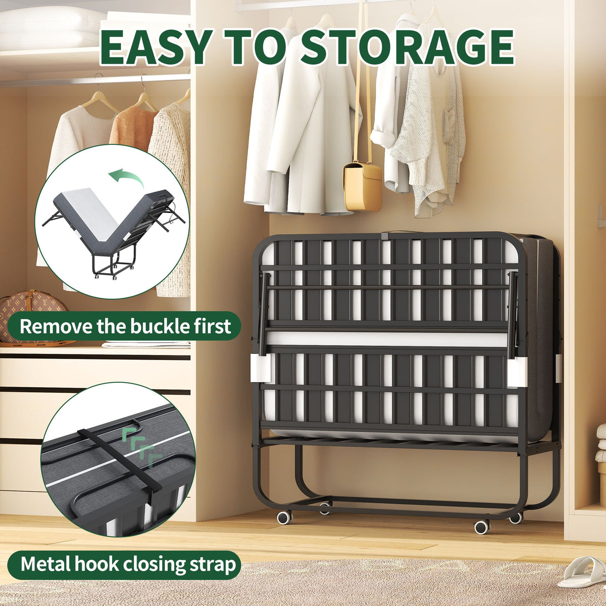 Wide Folding Rollaway Bed and Memory Foam