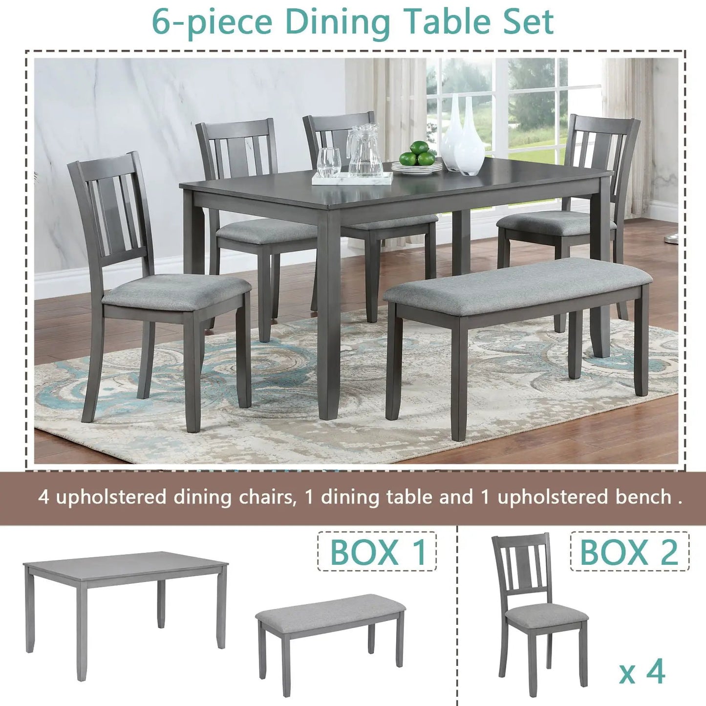 6-piece dining set with gray table and 4 upholstered chairs by Unique Piece Furniture on Tampa Home & Garden Store