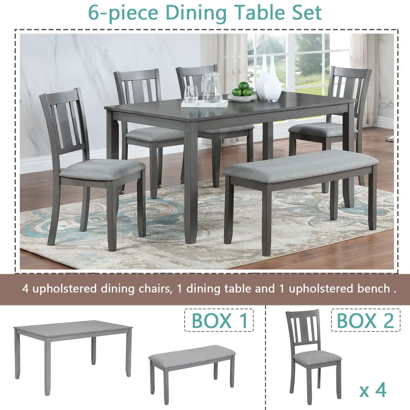 6-piece dining set with gray table and 4 upholstered chairs by Unique Piece Furniture on Tampa Home & Garden Store