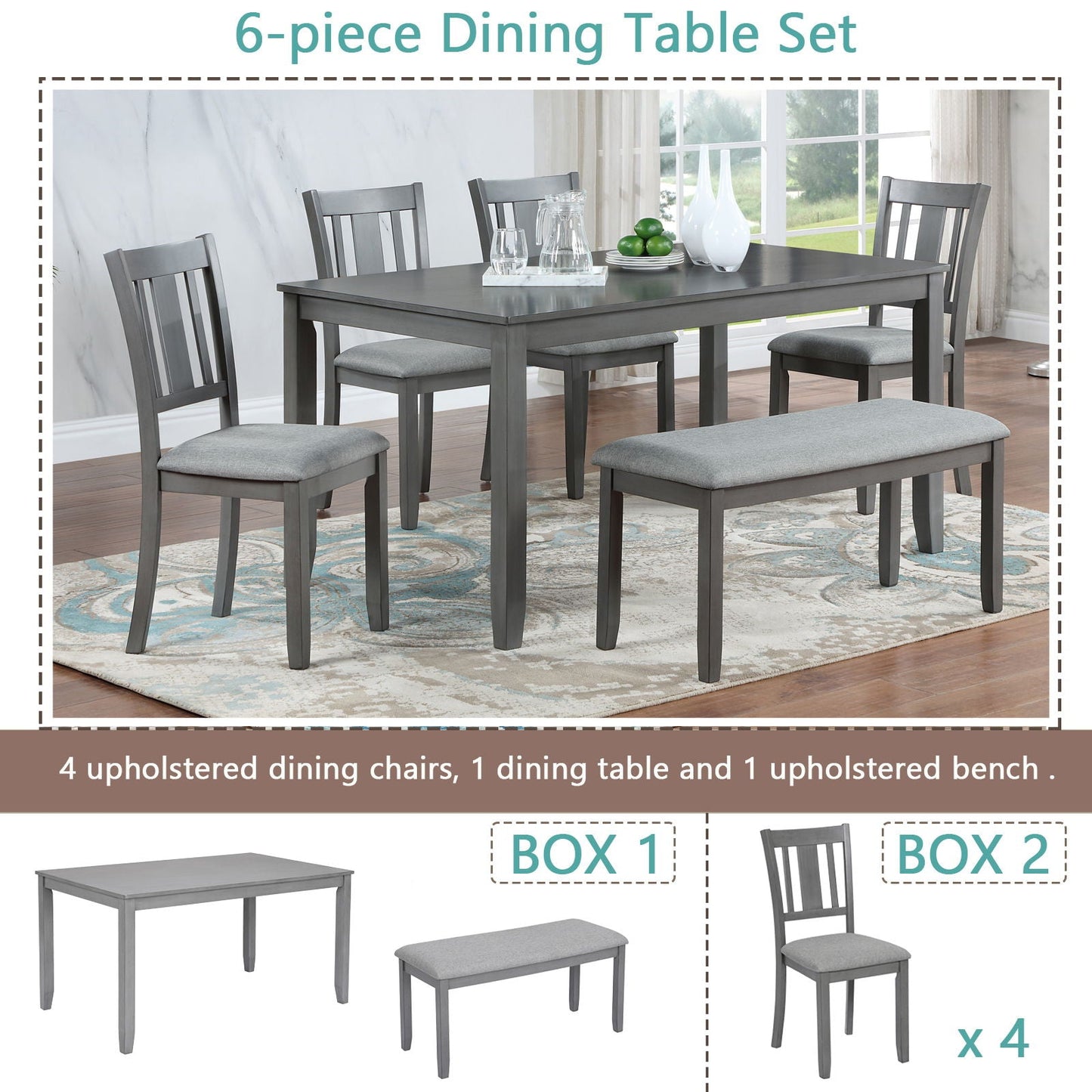 Wooden Dining Table With Four Chairs And Bench