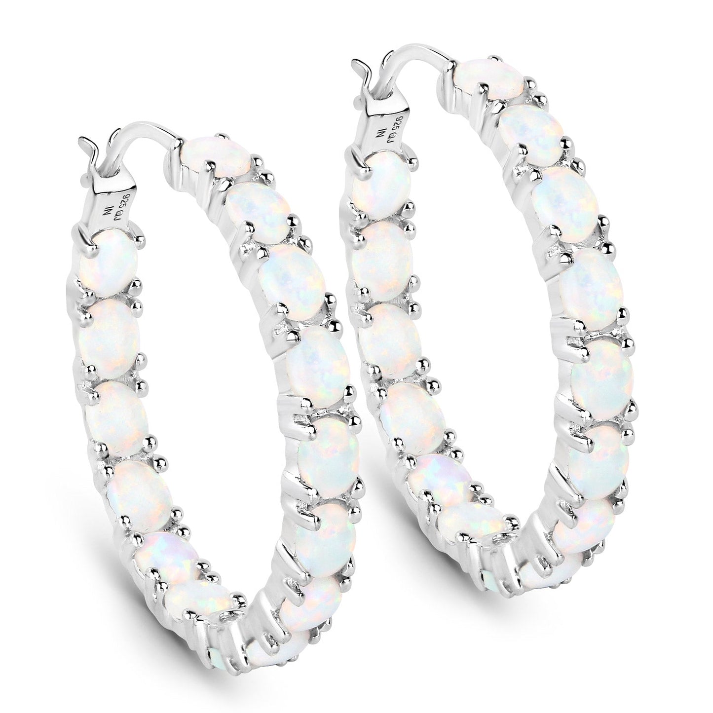 Earrings 2.05ct created opal hoop earrings in .925 sterling silver on Tampa Home & Garden Store