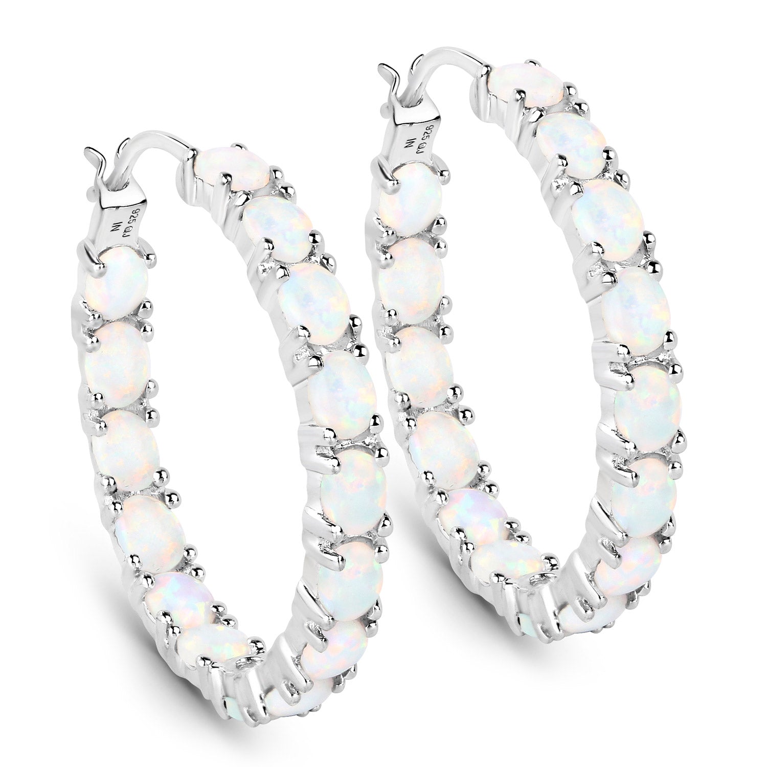 Earrings 2.05ct created opal hoop earrings in .925 sterling silver on Tampa Home & Garden Store