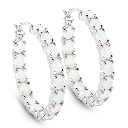 Earrings 2.05ct created opal hoop earrings in .925 sterling silver on Tampa Home & Garden Store