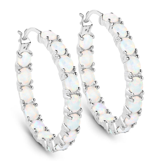 Earrings 2.05ct created opal hoop earrings in .925 sterling silver on Tampa Home & Garden Store