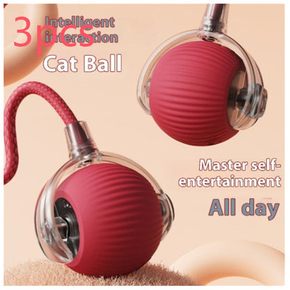 Electric cat toy ball, red ribbed sphere with clear housing and pink tether by Sell My Stuff on Tampa Home & Garden Store