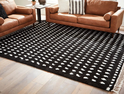Minston Shag Rug with Dot Design Black and White
