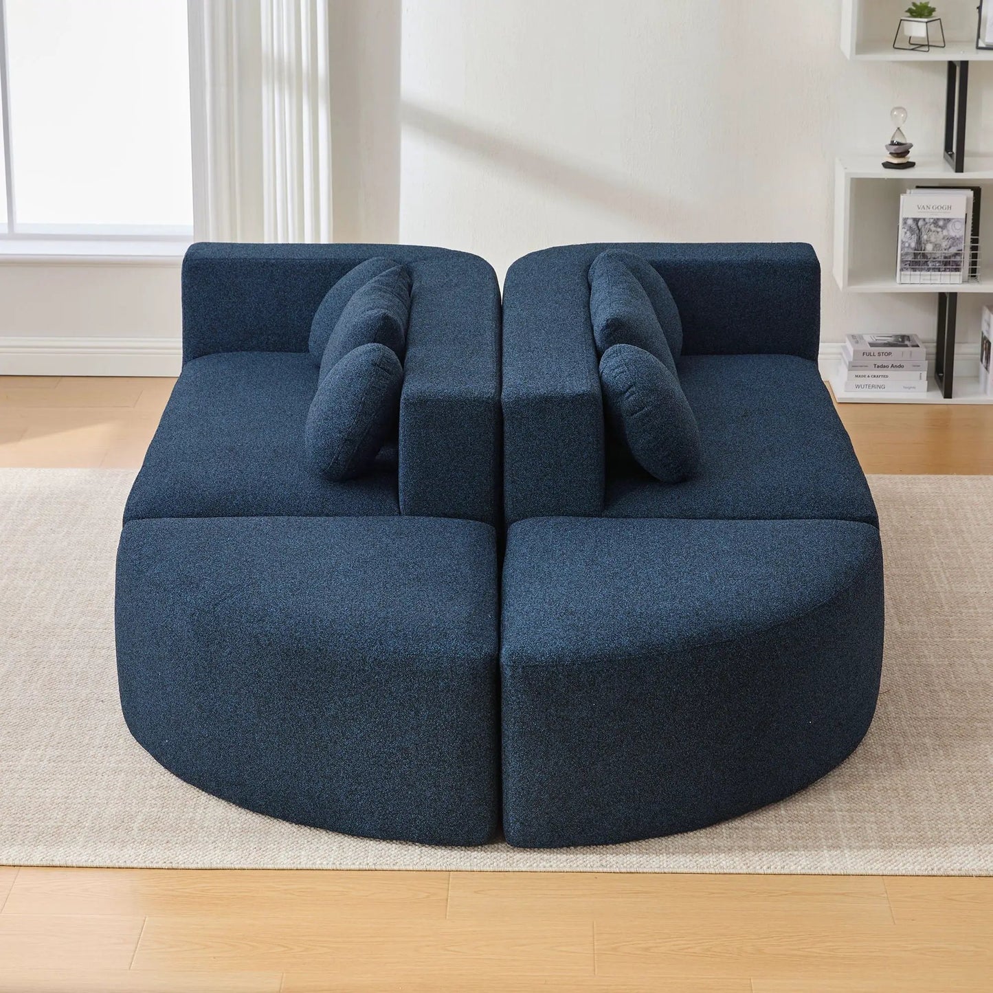 Boneless couch modular sectional sofa navy blue textured fabric, two-section on Tampa Home & Garden Store