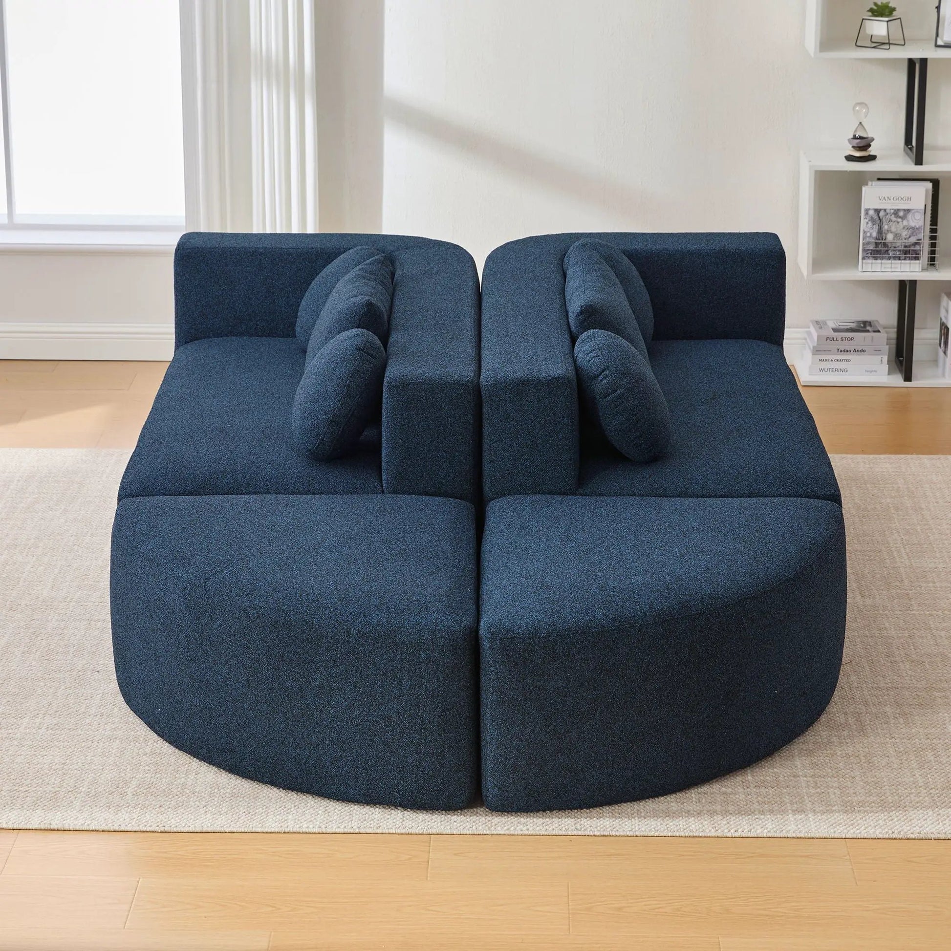 Boneless couch modular sectional sofa navy blue textured fabric, two-section on Tampa Home & Garden Store
