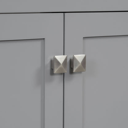 Modern bathroom vanity cabinet doors in gray with brushed nickel square handles on Tampa Home & Garden Store