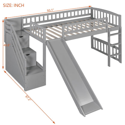 HouseOfZazla loft stairway bed with 2 drawers, convertible ladder and slide in gray on Tampa Home & Garden Store