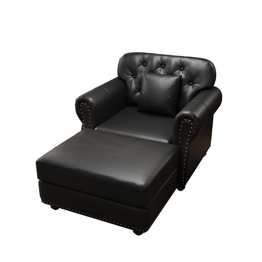 Upholstered sofa, nailhead trim, black leather, rolled arms, ottoman, 2pc HouseOfZazla on Tampa Home & Garden Store