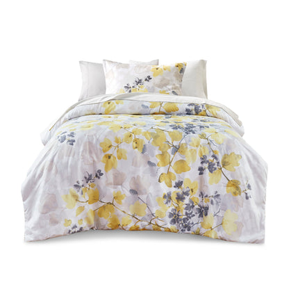 Yellow and Gray Botanical Comforter Set Full