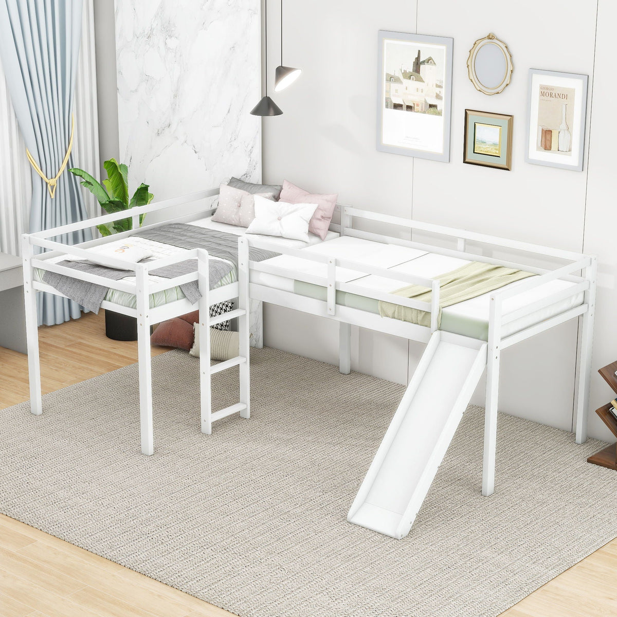 L Shaped Loft Bed With Ladder And Slide white finish HouseOfZazla loft bed on Tampa Home & Garden Store