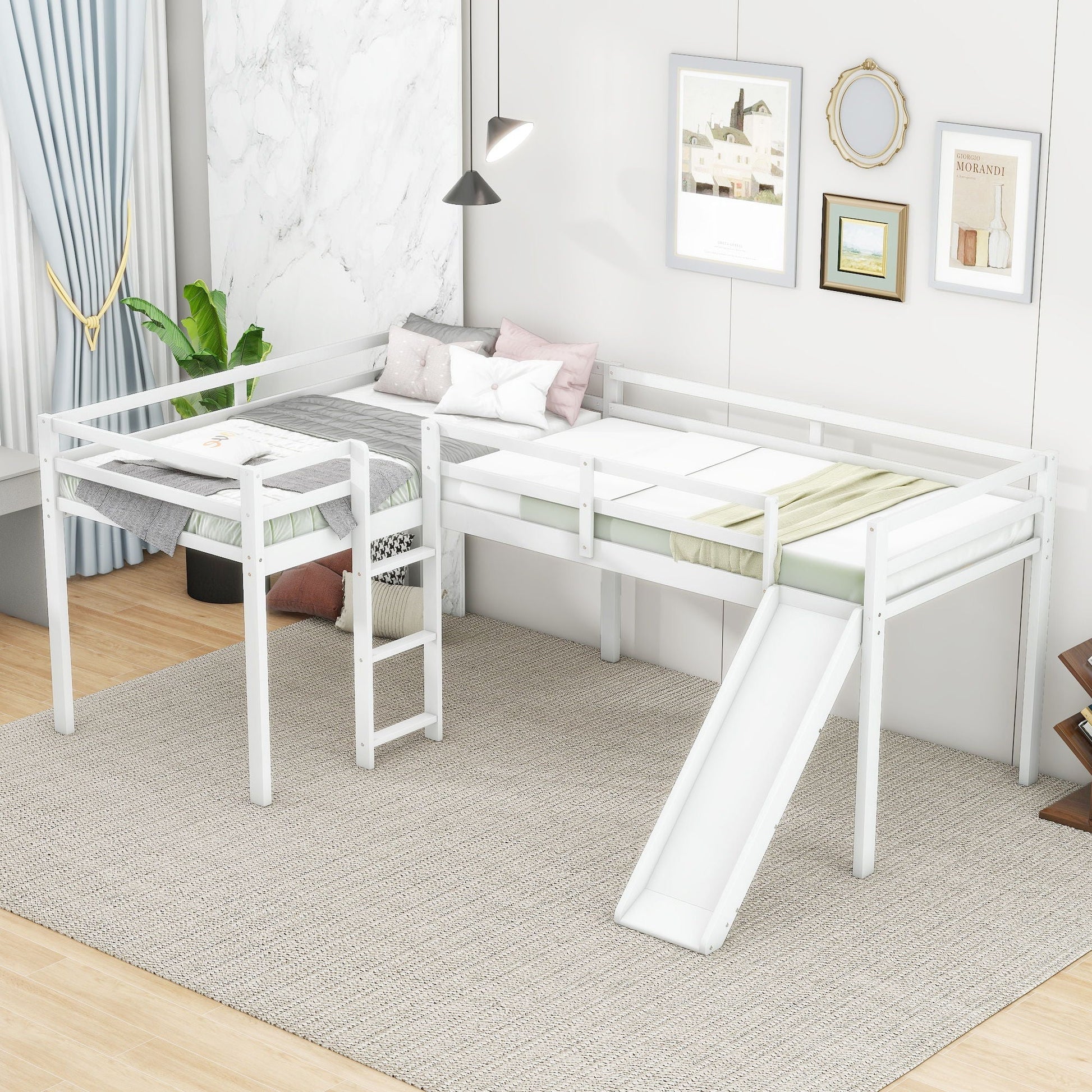 L Shaped Loft Bed With Ladder And Slide white finish HouseOfZazla loft bed on Tampa Home & Garden Store