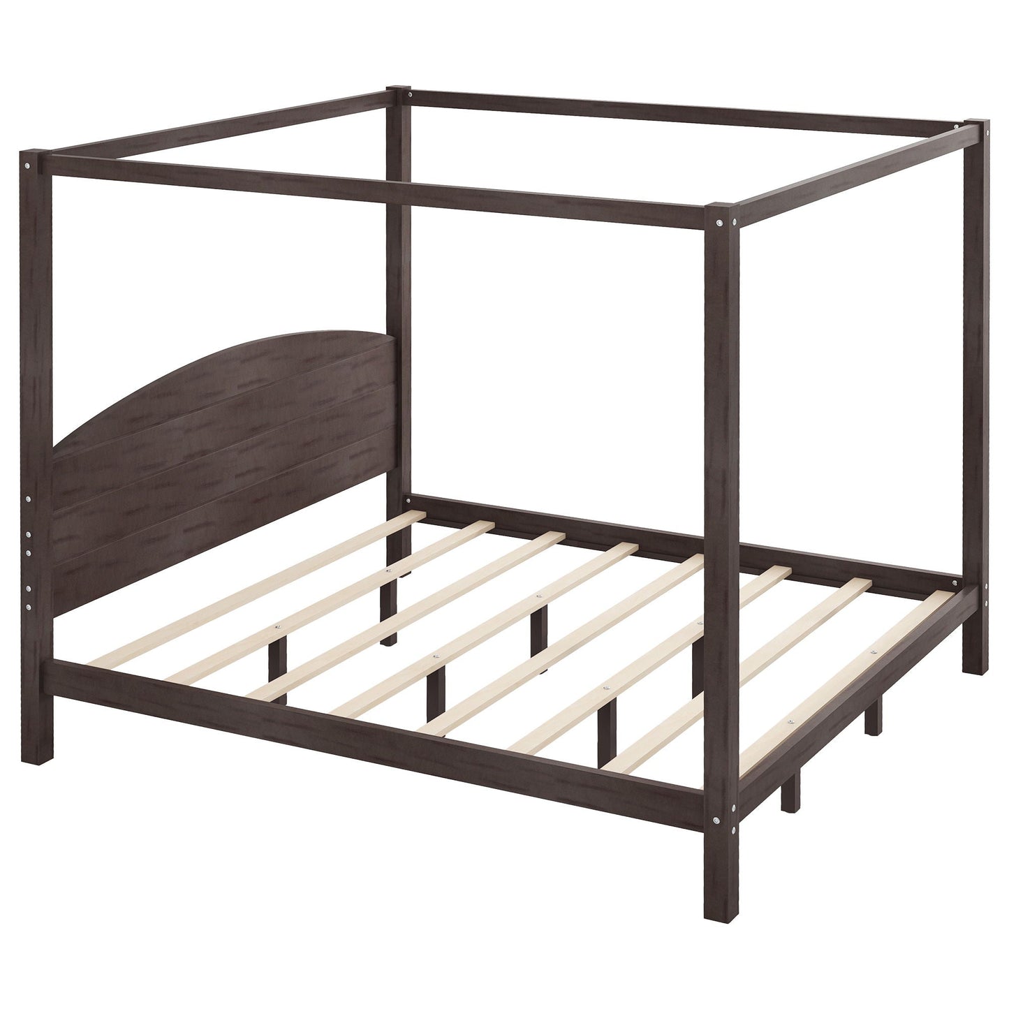 Canopy bed frame HouseOfZazla with dark brown finish and light wood slats platform bed on Tampa Home & Garden Store