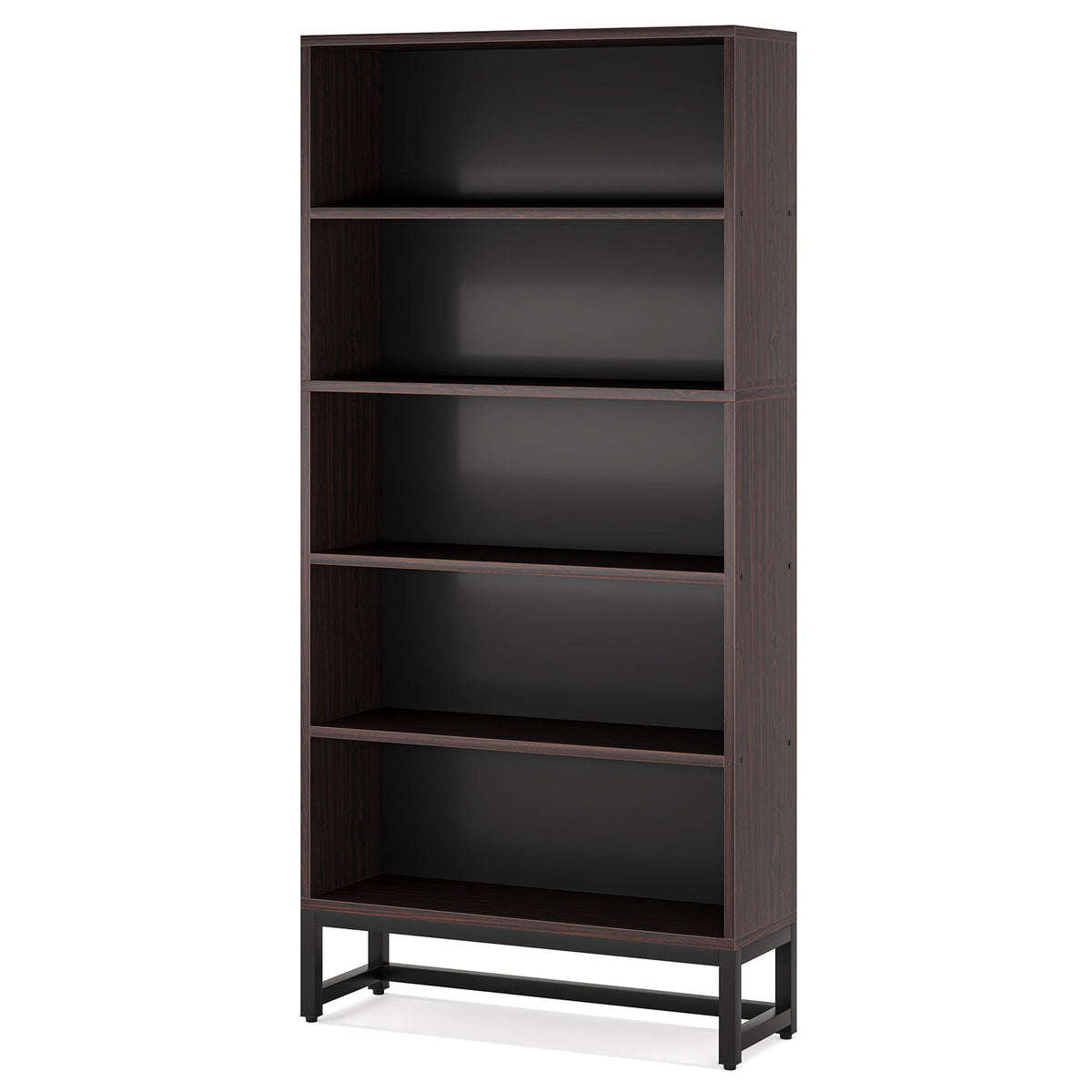 5-tier bookshelf with dark wood veneer and black powder-coated frame by HouseOfZazla on Tampa Home & Garden Store