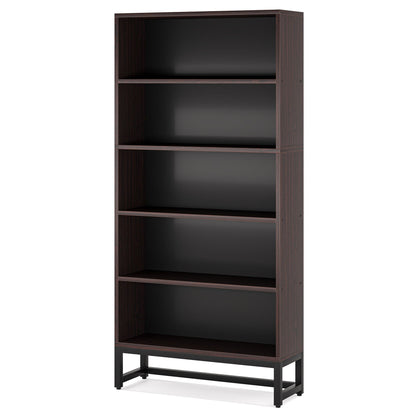 5-tier bookshelf with dark wood veneer and black powder-coated frame by HouseOfZazla on Tampa Home & Garden Store