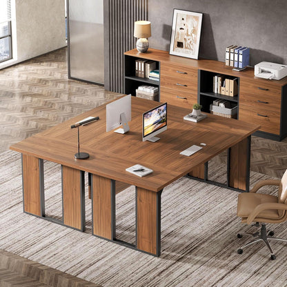 HouseOfZazla L-shaped brown/black executive desk with file cabinet, drawers and shelves on Tampa Home & Garden Store