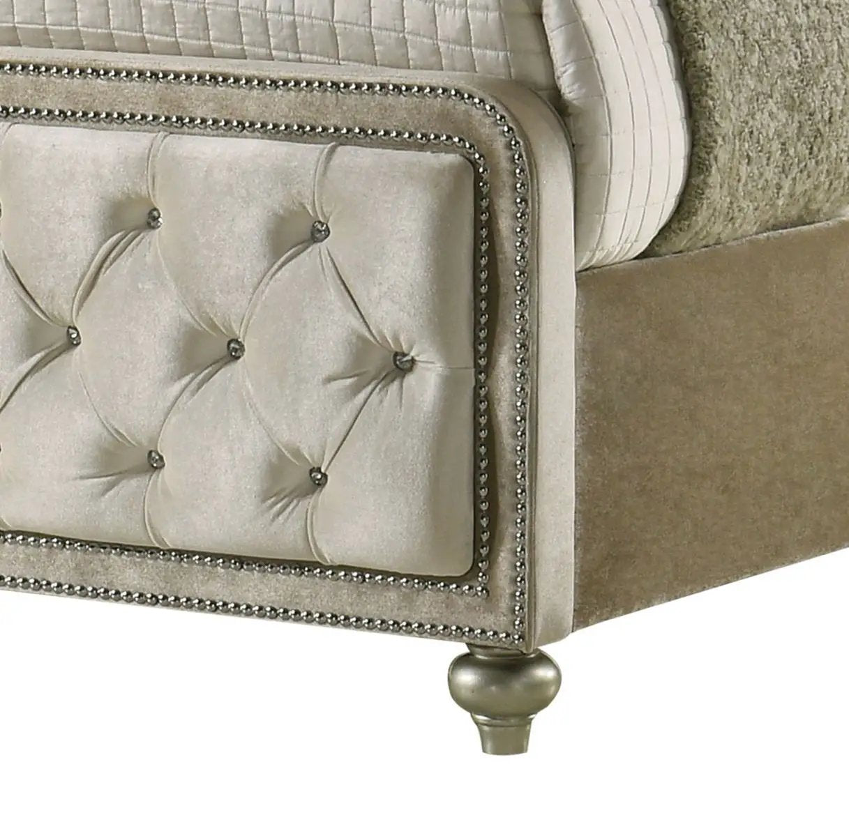 Lucienne bed with LED lighting, tufted beige velvet, nailhead trim by Unique Piece Furniture on Tampa Home & Garden Store