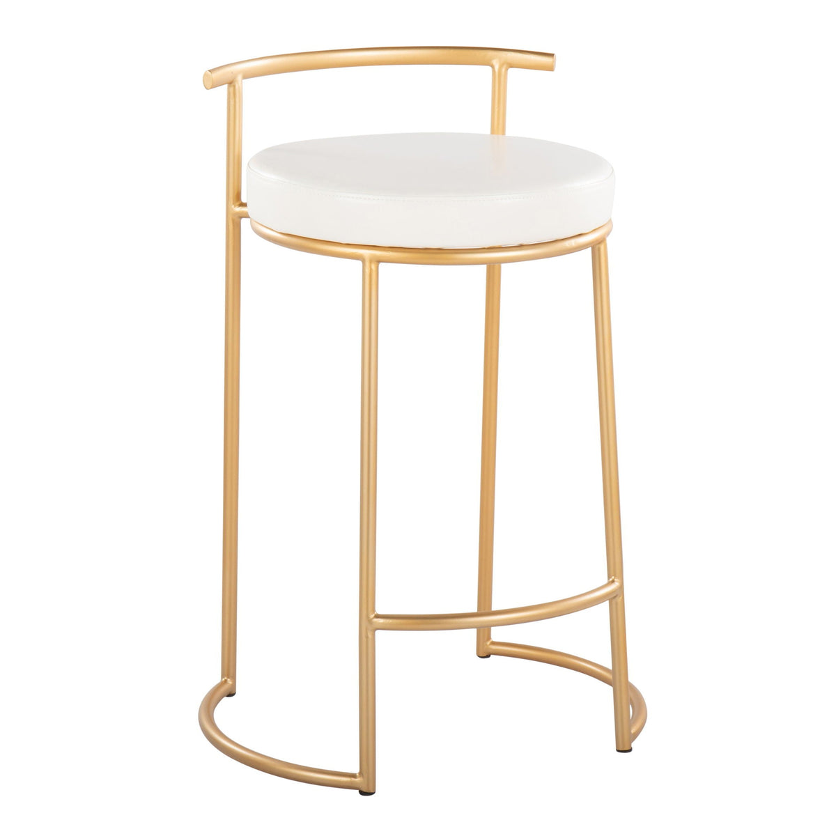 Contemporary round counter stools with padded white seat and gold frame, set of 2 on Tampa Home & Garden Store