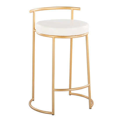 Contemporary round counter stools with padded white seat and gold frame, set of 2 on Tampa Home & Garden Store