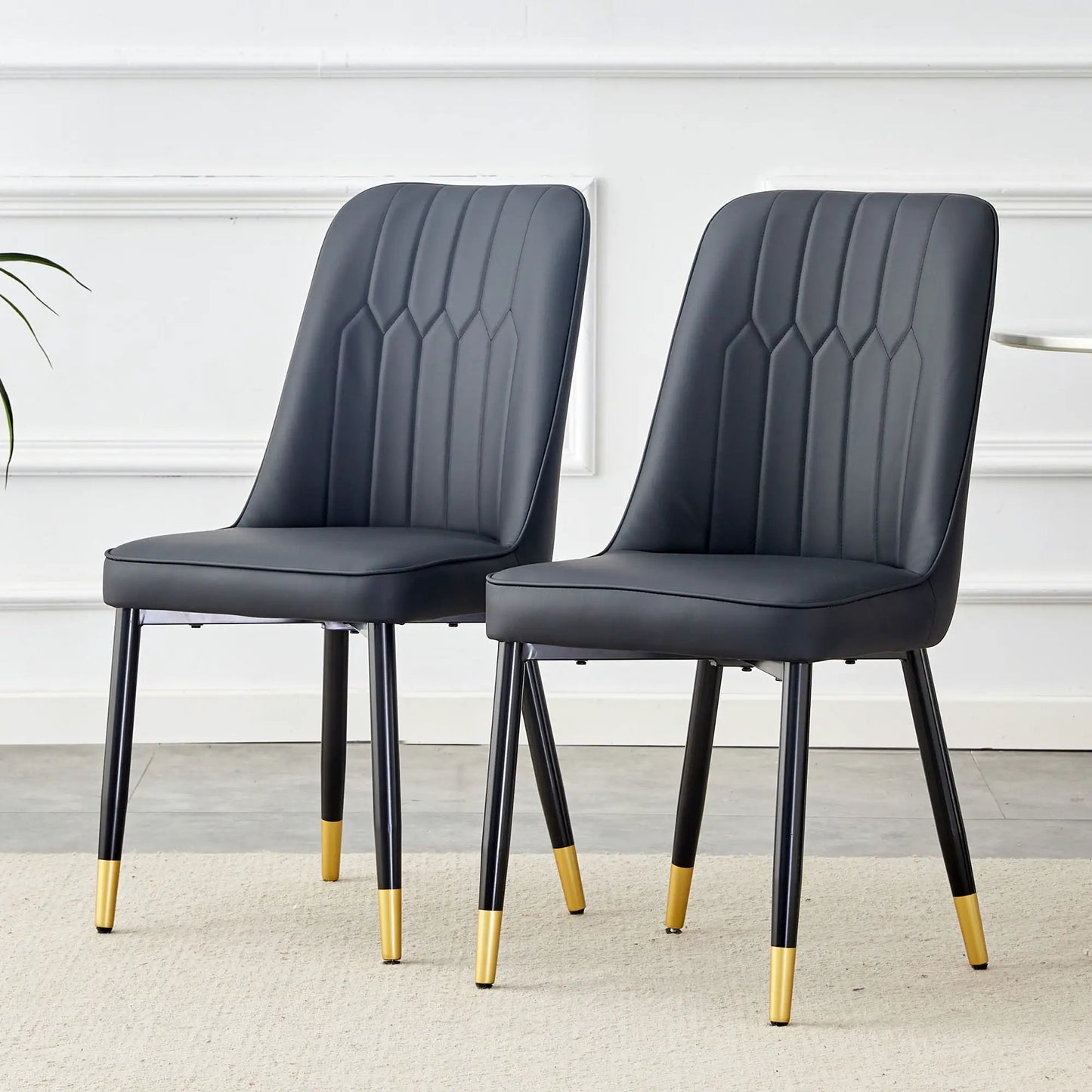 Modern chair with metal legs, dark gray quilted back, 2-seat set, Unique Piece Furniture on Tampa Home & Garden Store