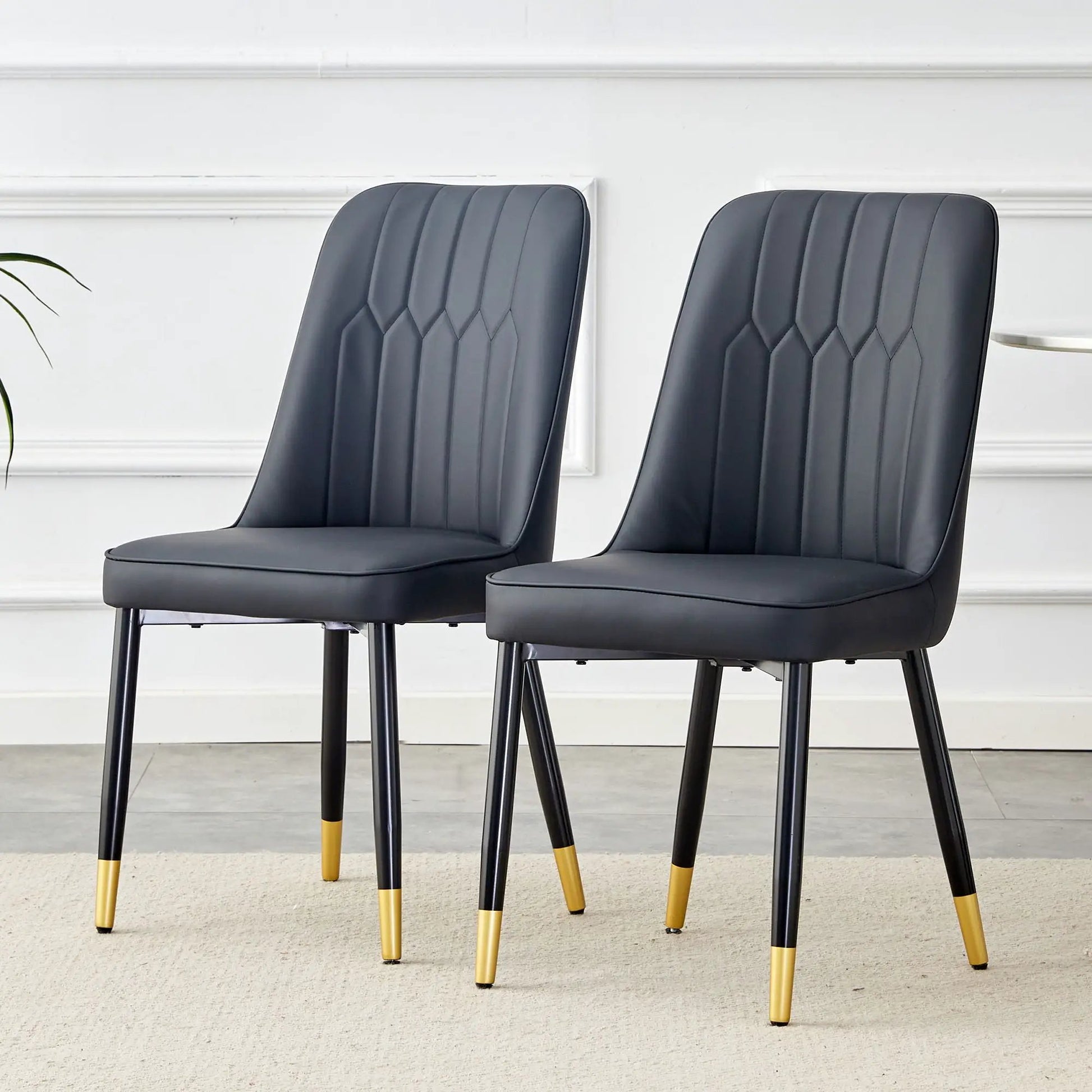 Modern chair with metal legs, dark gray quilted back, 2-seat set, Unique Piece Furniture on Tampa Home & Garden Store