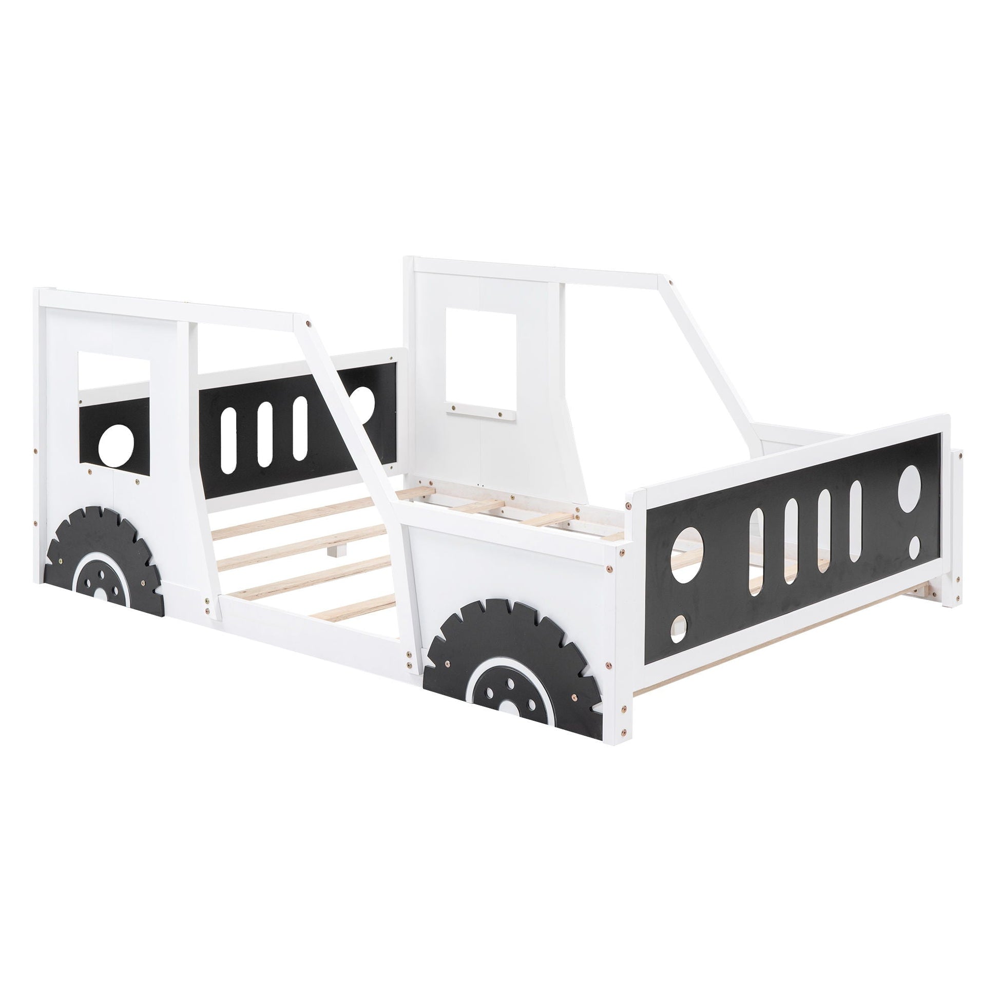 Classic Car Shaped Platform Bed With Wheels white frame black panels and wheels HouseOfZazla on Tampa Home & Garden Store