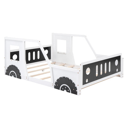 Classic Car Shaped Platform Bed With Wheels white frame black panels and wheels HouseOfZazla on Tampa Home & Garden Store