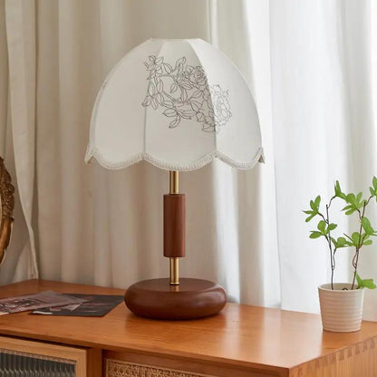 French Retro Fabric Oak Solid Wood Table Lamp with white floral shade FLIPSTYLEZLLC on Tampa Home & Garden Store