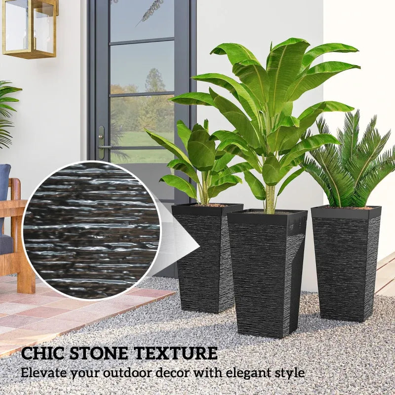 Modern Design Stackable Tapered Planters Set of 3 textured black stone finish HouseOfZazla on Tampa Home & Garden Store
