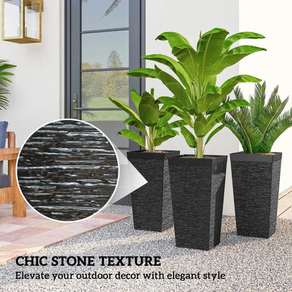 Modern Design Stackable Tapered Planters Set of 3 textured black stone finish HouseOfZazla on Tampa Home & Garden Store