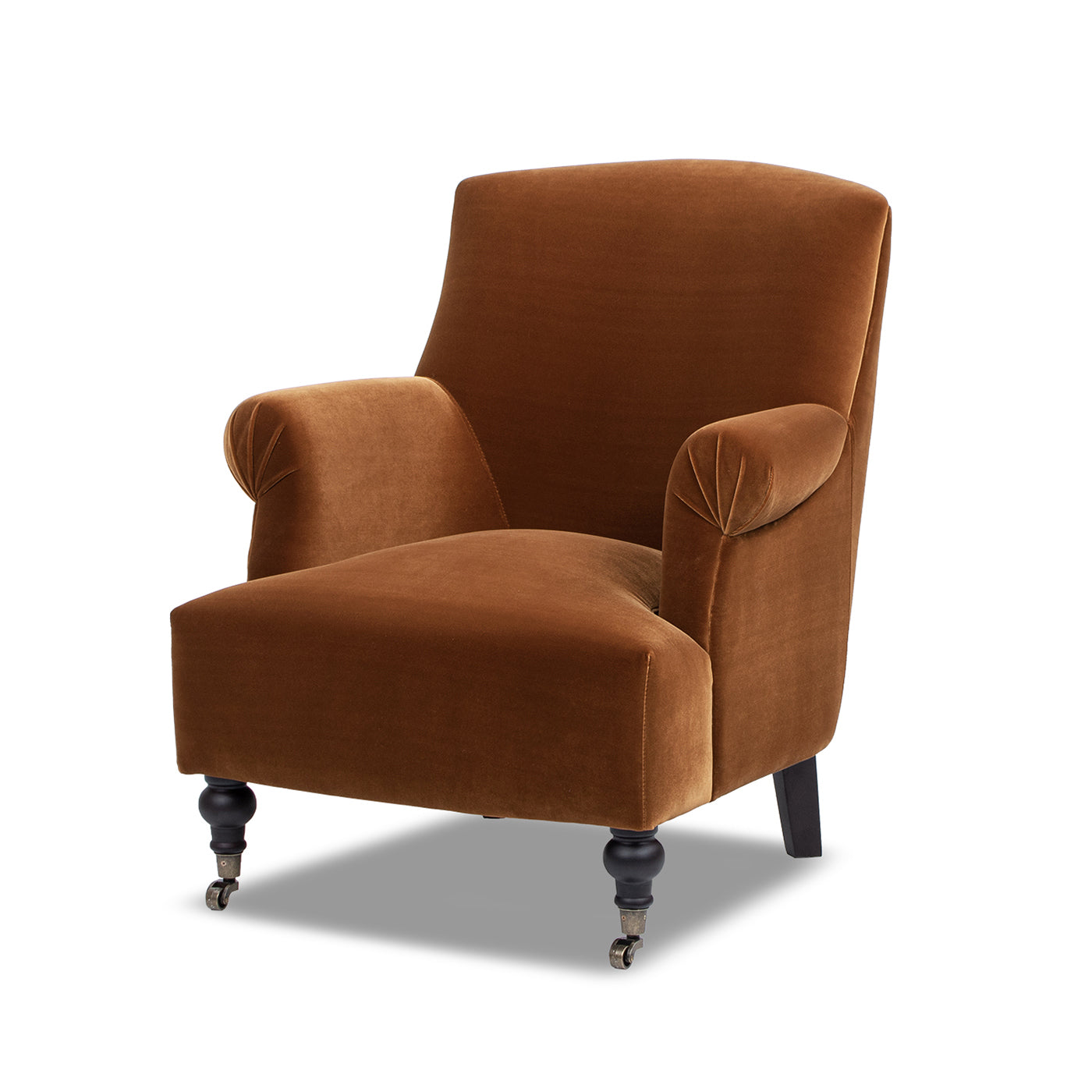 Eloise 30' Pleated Sock Accent Armchair in burnt orange velvet with tall back and padded arms on Tampa Home & Garden Store