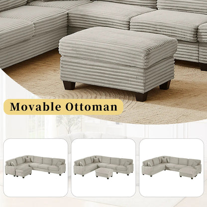 Beige upholstered U-shaped sectional with movable ottoman and pockets by Unique Piece Furniture on Tampa Home & Garden Store