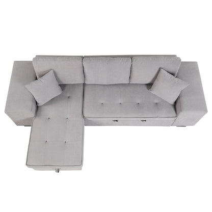 L-shaped gray fabric sectional sofa with chaise and plush back cushions HouseOfZazla on Tampa Home & Garden Store