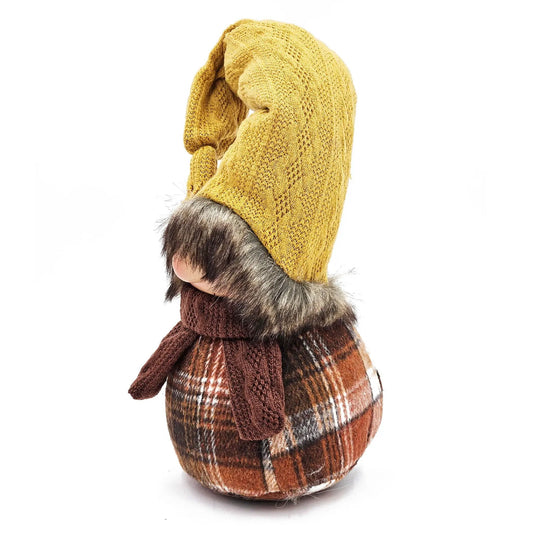 Gnome sculpture in yellow knit hat with brown fur-trim scarf, Unique Piece Furniture on Tampa Home & Garden Store
