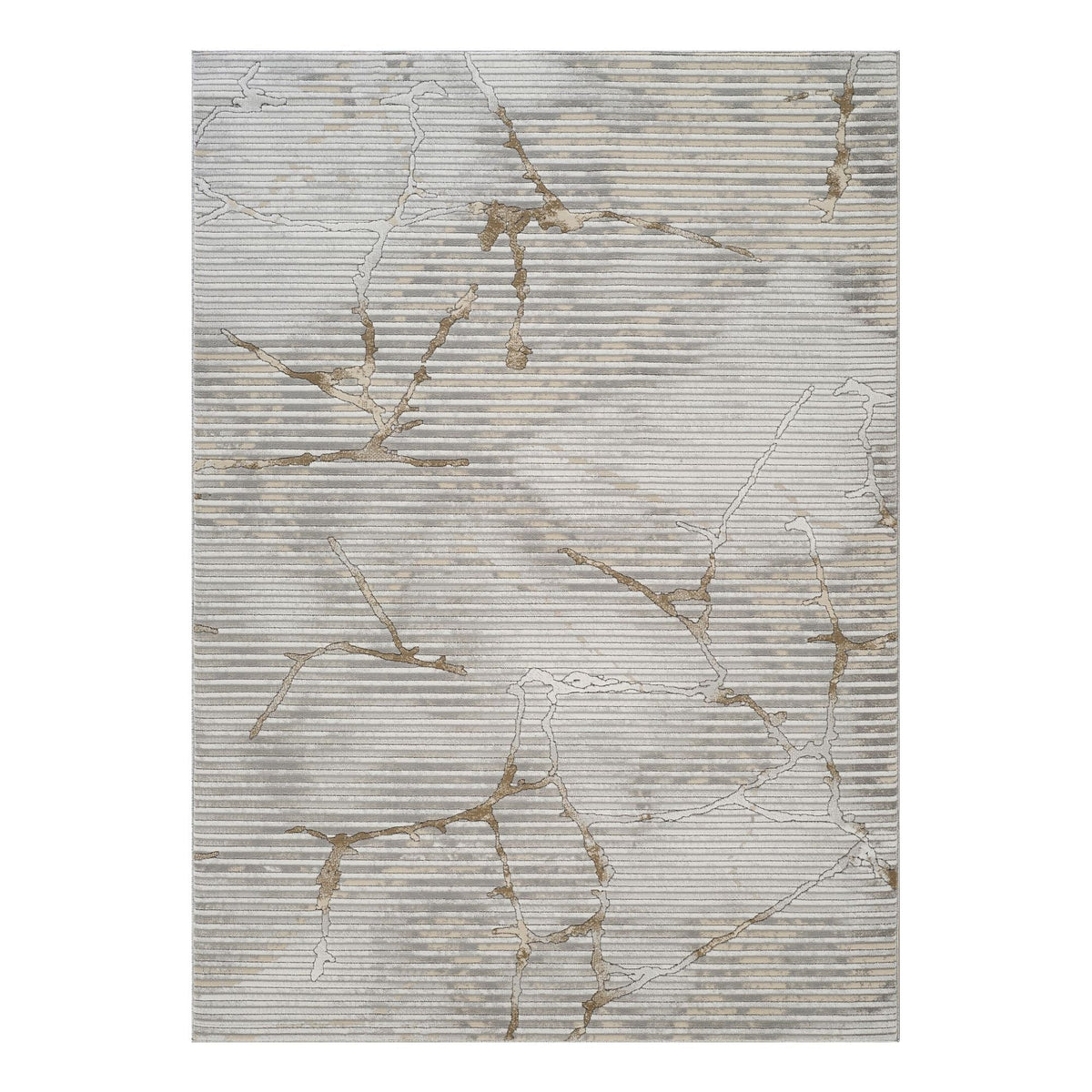 The Gray Geometric Area Rug with Soft Pile by HouseOfZazla, palette with gold abstract veins on Tampa Home & Garden Store