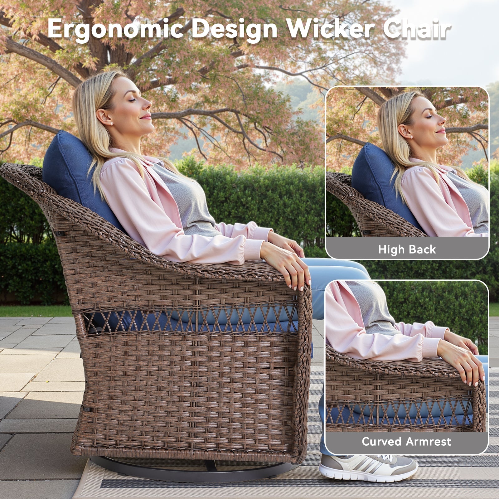 Outdoor Swivel Wicker Chairs 2-pack brown wicker blue cushions HouseOfZazla for patio seating on Tampa Home & Garden Store