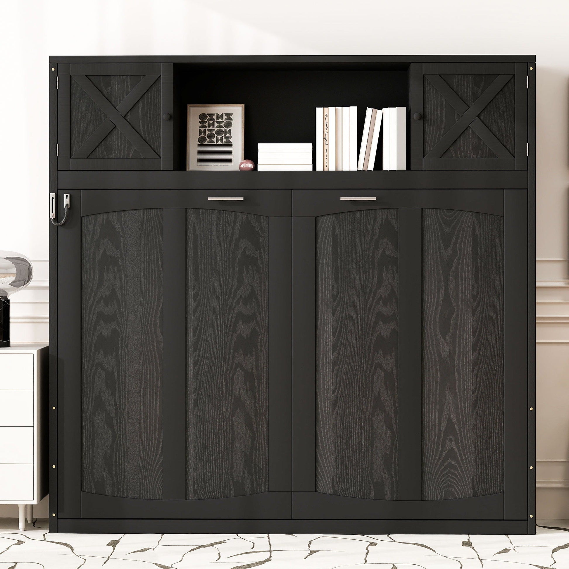 Murphy bed with storage cabinets in black wood finish by HouseOfZazla, storage beds on Tampa Home & Garden Store