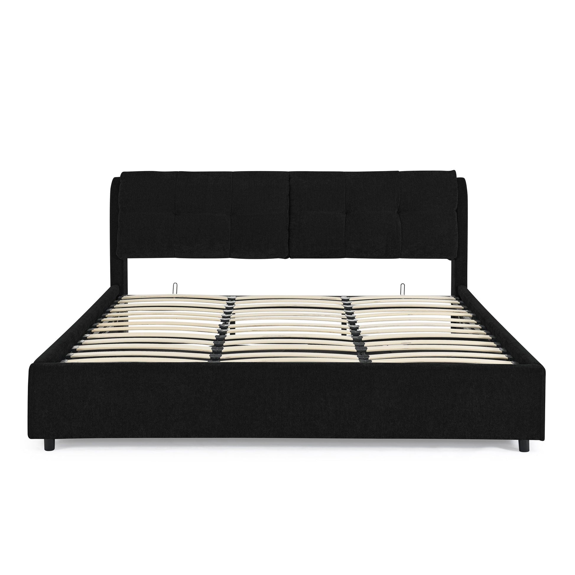 HouseOfZazla storage upholstered platform bed with integrated black headboard and slatted base on Tampa Home & Garden Store